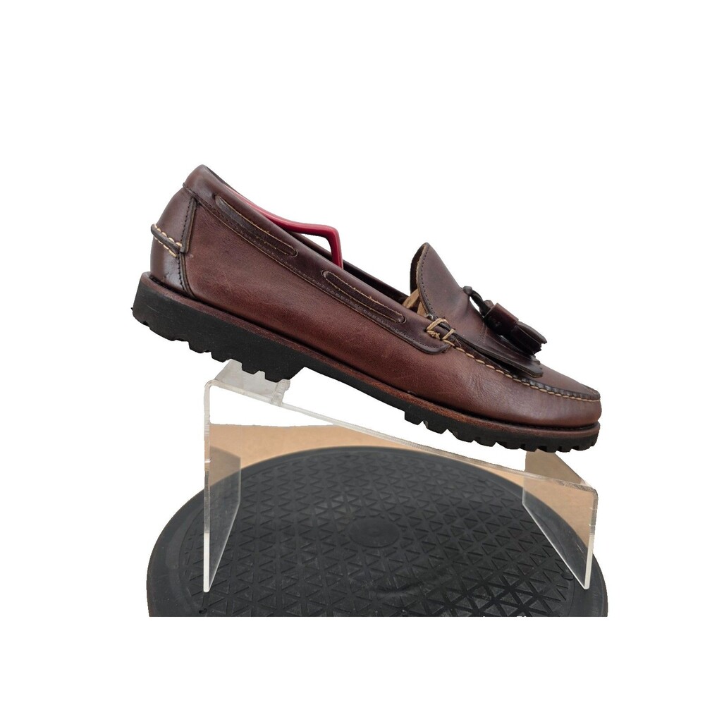 Sebago Vintage Made in USA  Brown Leather Kiltie Tassel Loafers Mens 13D